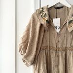 ZARA  NWT Beige Tan Peter Pan Embroidered Floral Collar Mini Dress New Medium Photo 2