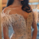 Mac Duggal 20246 Pink Feathered Crystal Embellished Sleeveless Gown Flaws Photo 1