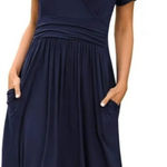 Navy Blue Midi Party Dress High Waist Surplice Front Popyoung Size Small NEW Photo 0