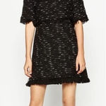 ZARA  Black Fringe Tweed Textured Knit Wide Sleeve Aline Mini Dress Medium Photo 0