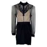 Bebe  Peplum Mesh Ruffled Sheer Sleeved Crystal Embellished Mini Dress Size 00 Photo 7