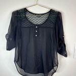 American Dream Women's XS Sheer Black 3/4 Sleeve Blouse Lace Chevron Tunic Top Photo 1