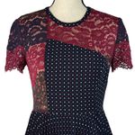 French Connection  SZ 6 Phoebe Dress Mix-Lace Polka Dot Round Neck Pleated Mini Photo 1
