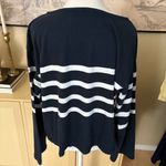 FAHERTY Cotton Sport Jersey Tee Strriped Navy White Size Medium Flared Sleeve Blue Photo 4