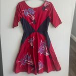 Eshakti Red Floral Embroidered Fit & Flare Cotton Spandex Midi Dress Photo 2