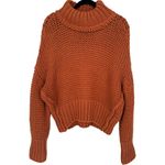 Free People My Only Sunshine Chunky Open Knit Turtleneck Sweater Orange Sz Small Photo 3