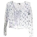 ASOS  White Blue Floral Light Knit Tie Front Cardigan Size 4 Photo 0