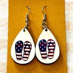 American Flag Flip Flops Teardrop Dangle Pierced Earrings Photo 0