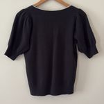 Elie Tahari  Rhinestone Edged V Neck Sweater Pleated Puff Short Sleeve Black S Photo 2