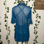 Blue Mesh Lace Trimmed Lingerie Robe and Slip Dress Set Photo 1