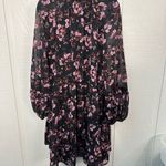 CeCe  Black Floral Long Sleeve V Neck A Lone Mini Dress Size 1 X NWT Photo 9