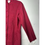 Style Works Women’s Size 14 Red Long Button Front Embroidered Dress Coat Jacket Photo 3