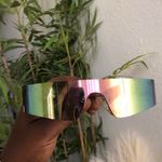 Unisex Trendy Rimless Futuristic Rave Trendy Shades Y2k Shield Flat Top Fashion Eyeglasses Multicolored Silver Tone Grunge Punk Avant Garde Photo 2