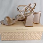 Badgley Mischka Jewel Earlene Block Heel Sandal 9.5 Champagne Satin Prom Photo 3