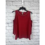 Chico's Red Cold Shoulder Rhinestone Holiday Contemporary Sweater Size 1/Medium Photo 10