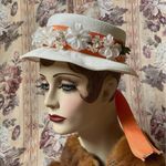 50s 60s vintage Elegant White Floral Hat with Orange Band Photo 2