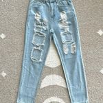 Pretty Little Thing Kendall Light Wash Super Distressed Mom Jeans Photo 4