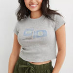 Aerie Rib-Knit Cropped T-Shirt Baby Tee Size Medium Coffe Print Photo 0