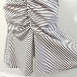 Wong Studio New Ruched Flared Hem Striped Short Sleeve Shirt Dress White Grey Photo 7