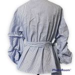 Willow & Clay  medium womens chambray striped wrap blouse ruffle sleeve v neck Photo 2