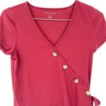 American Eagle  AE Button Wrap Front Short Sleeve Ribbed Crop Top Photo 1