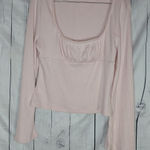 Derek Heart  Light Pink Ribbed Ruched Bust Square Neck Bell Sleeve Top Photo 0