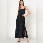 Banana Republic Polka Dot Pleated Maxi Dress in Navy Blue & Beige Size 8 Petite Photo 2