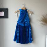 L’IDEE Renaissance Moroccan Blue Pleated Satin Crisscross Halter Mini Dress NWT Size 8 Photo 2