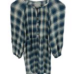 Maeve Anthropologie Cavalon Plaid Peplum Tunic Top Blue Size XSmall Photo 0