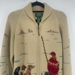 Ralph Lauren Vintage Lauren  Hand Knit Landscape Wool Cardigan sz M Fisherman Dog Photo 1