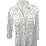 Ember White Floral Chiffon Long Sleeve Button Down Sheer Blouse Shirt Top Size S Photo 0