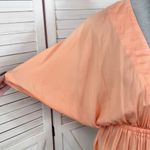Mustard Seed  Deep V Neck Bat Wing Peplum Blouse Peach Small Photo 6
