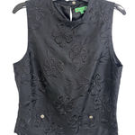 Tibi  Silk Wool Blend Black Sleeveless Floral Embroidered Top Size 12 Classic Photo 0