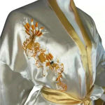 Kimono In Beige And White Silk Reversible One Size Kimono. E28 Gold Photo 5