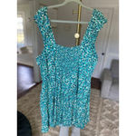 Old Navy  Ditsy Floral Dress Mini Smocked Teal Summer Wedding 3X Sleeveless Boho Photo 2