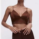 ZARA Crop Tank Top satin effect criss cross back Womens Brown (medium) going out Photo 0