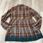 Plaid Peasant Top pintuck fit flare button up womens Brown (medium) boho folk Photo 3