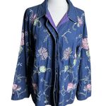 Vintage Denim Shirt Jacket Womens Medium Floral Beaded Embroidery Blue Photo 0