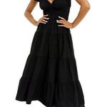 We Wore What NEW Poplin Midi Dress Smocked V-Neck Milkmaid Fit & Flare Maxi Long Photo 0