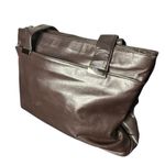 Perlina ‎ Dark Brown Soft Leather Tote Bag Laptop Business Shoulder Handbag Photo 6