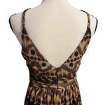 London Times Women's Brown Leopard Print Halter Dress Sz 8 Maxi Ruched Event Photo 3