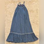 Free People NEW  Tip Toeing Tulip Embroidered Gauze maxi Blue Dress sz S Photo 3