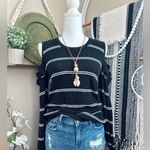 Jack by BB Dakota  Black/White Striped Cozy Ruffle Cold Shoulder Sweater Photo 2