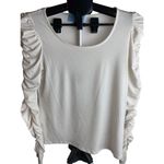 Cynthia Steffe Cece creme colored and gold specs ruffled statement sleeve blouse size small NWT Photo 8