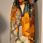 Bon Voyage Yellow Orange Multi Silk Feel 100% Polyester Oblong Scarf Shawl Wrap Photo 0