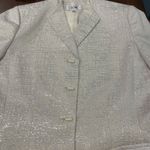 Le Suit  Metallic Skirt Suit Set Women's Size 14 Holiday 2 Piece Silver Cotton Photo 12