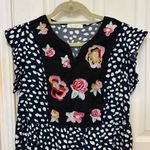 KIRUNDO Ruffle Sleeve Navy & White Dress with Embroidered Floral Details Blue Size M Photo 5