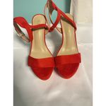 Red Suede Platform Heels Size 7.5 US Ankle Strap Block Heel Dress Pumps Bin2 Photo 2