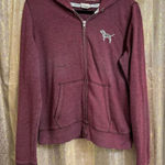 PINK - Victoria's Secret  Maroon Silver Logo Sequin Bling Hoodie Zip Sweater Medium Photo 0