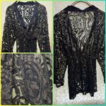 Solemio Black Gold burnout paisley kimono cardigan s/m satin Photo 0